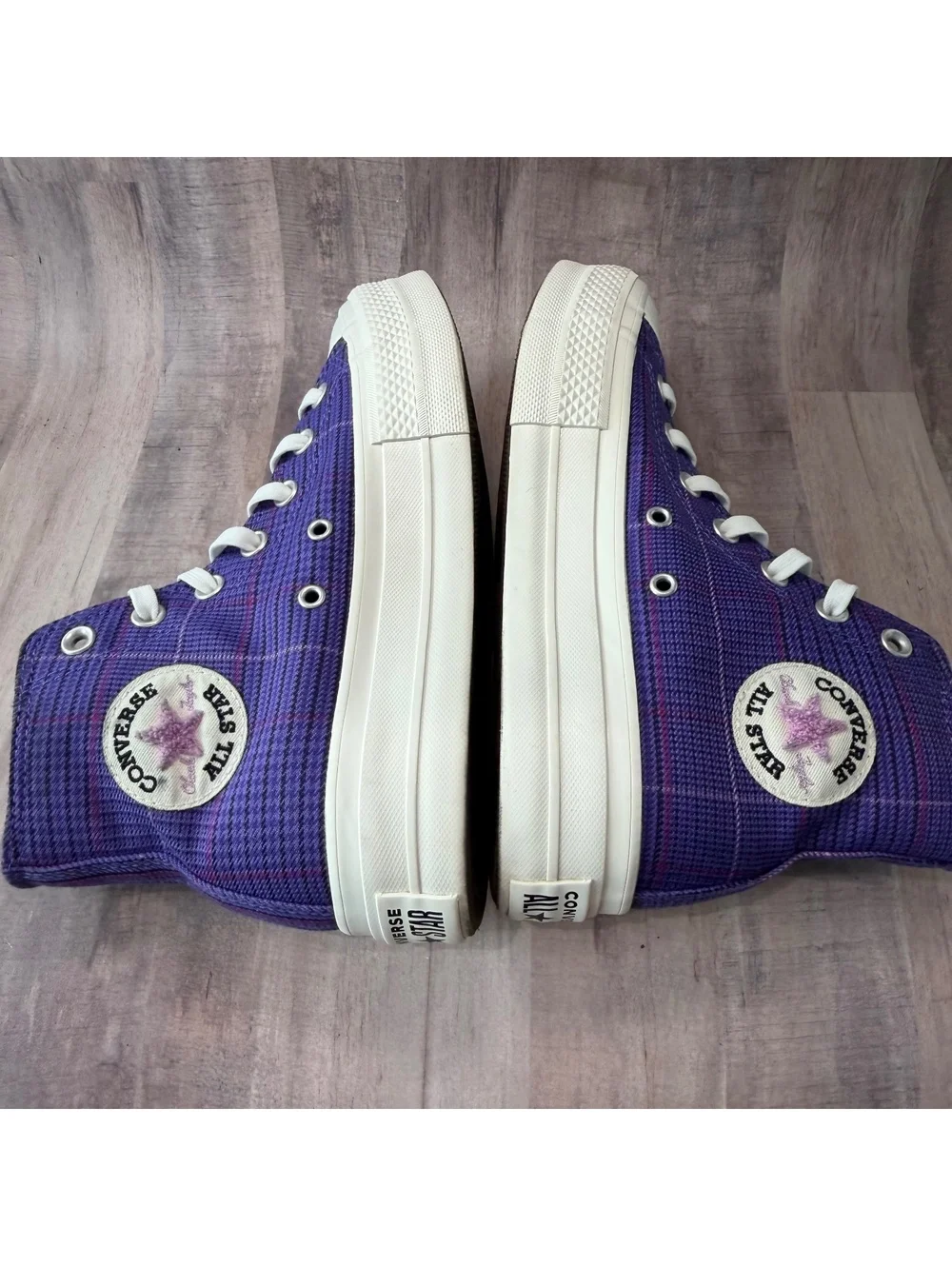 Converse All Star Lift Hi Shoes Women's 7.5 Plaid Court Purple Platform Sneaker